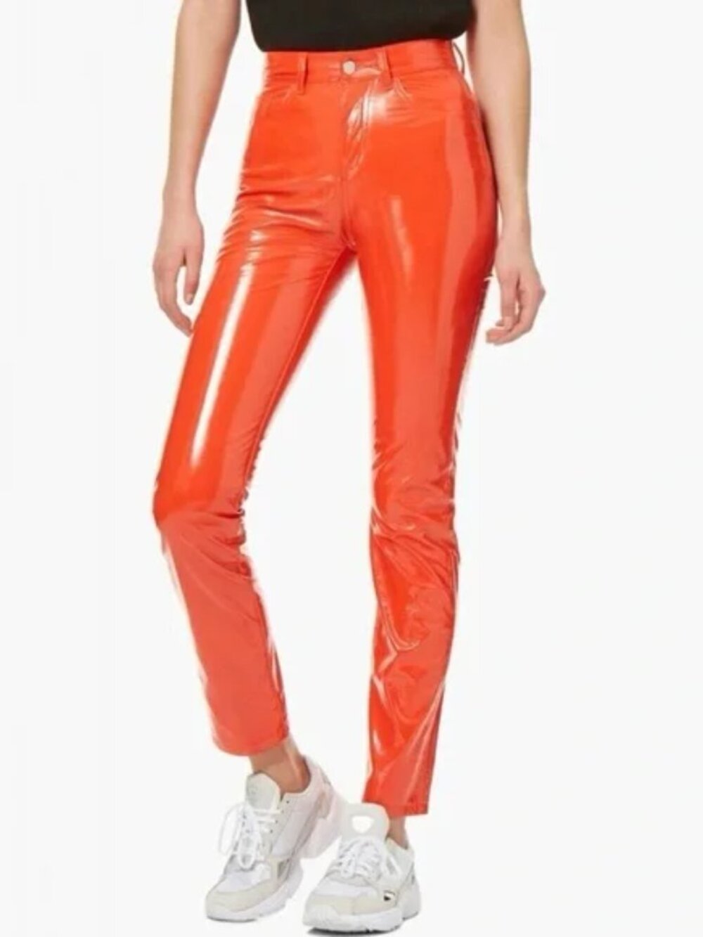 FIORUCCI Yves Orange Cigarette Vinyl High Rise Slim Straight Pants, Size 28